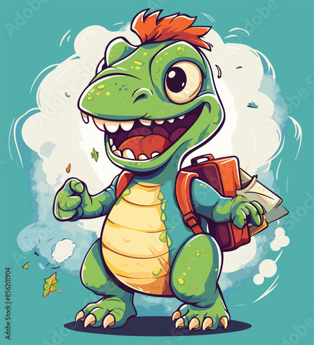 Vector cute trex dinosaur wearing a graduation hat and a lot of book illustrations with AI