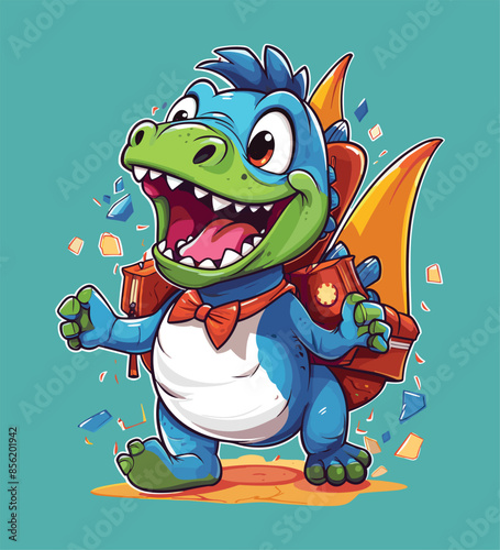 Vector cute trex dinosaur wearing a graduation hat and a lot of book illustrations with AI