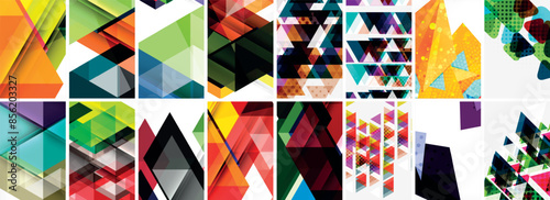 Set of abstract minimal geometric backgrounds with lines, circles and triangles. Vector Illustration For Wallpaper, Banner, Background, Card, Book Illustration, landing page