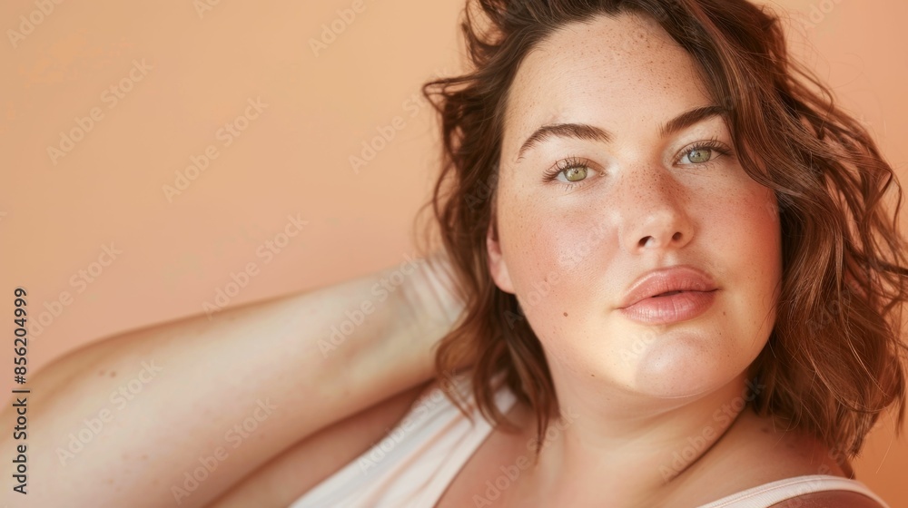 A woman with a soft glowing complexion and waw hair wearing a white top posing with a gentle smile and her arm resting on her head. A woman with a soft glowing complexion and waw hair wearing a white top posing with a gentle smile and her arm resting on her head.