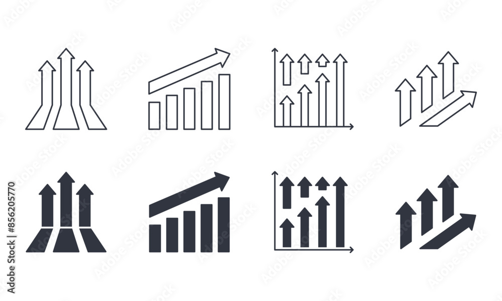 Up arrow vector icons. Line and solid right arrow symbol. Logo for business, marketing, finance. Income growth, direction of movement, profit, investment, revenue and savings. Stock illustration Up arrow vector icons. Line and solid right arrow symbol. Logo for business, marketing, finance. Income growth, direction of movement, profit, investment, revenue and savings. Stock illustration
