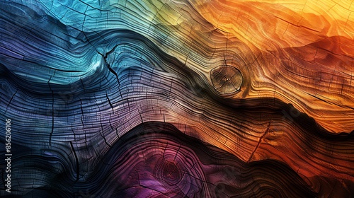 Abstract colorful wood grain pattern with blue, purple, orange and brown colors. photo