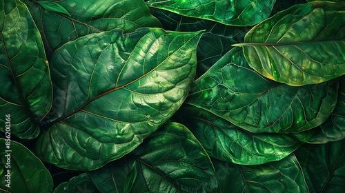 Close-up shot of vibrant green leaves, perfect for nature-themed designs.