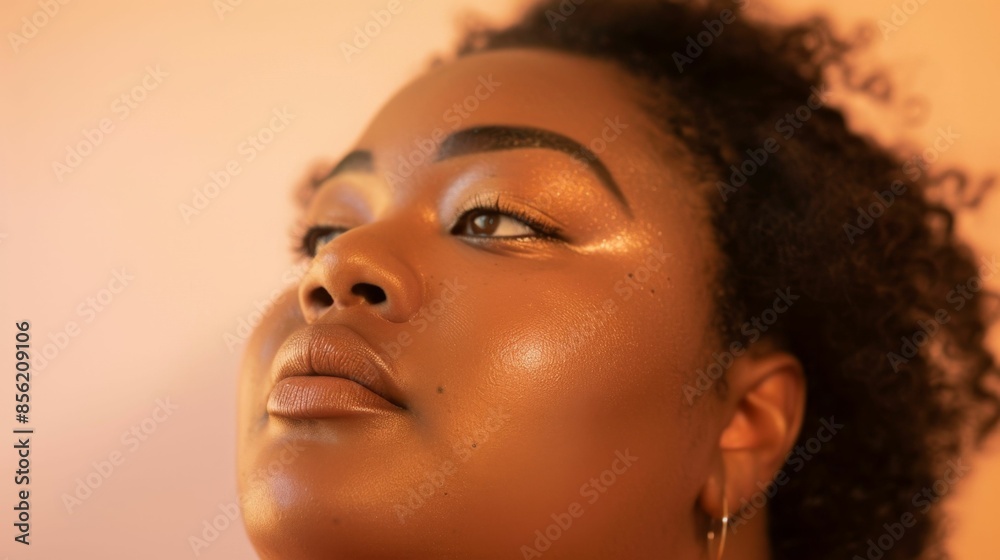 A close-up portrait of a person with a warm glowing complexion highlighted eyes and a soft textured hairstyle set against a blurred warm-toned background. A close-up portrait of a person with a warm glowing complexion highlighted eyes and a soft textured hairstyle set against a blurred warm-toned background.