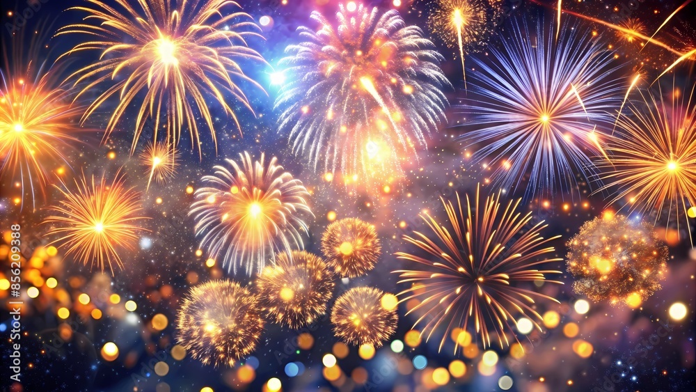 Naklejka premium Sparkling Fireworks Display in Night Sky for Celebration Events