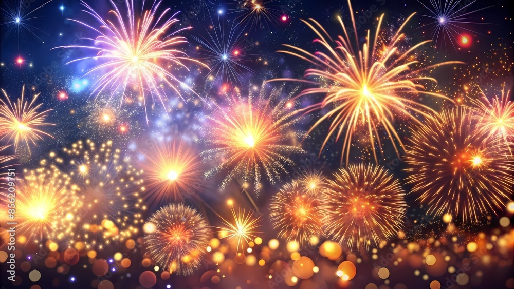 Naklejka premium Sparkling Fireworks Display in Night Sky for Celebration Events