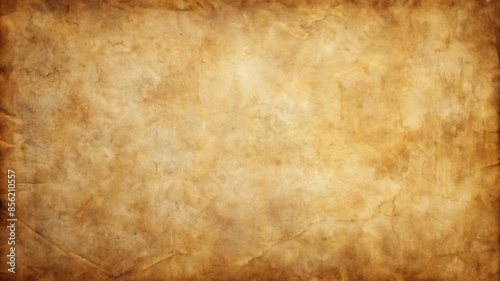Old brown paper parchment background with distressed vintage stains and ink spatter and white faded shabby center, elegant antique beige color	