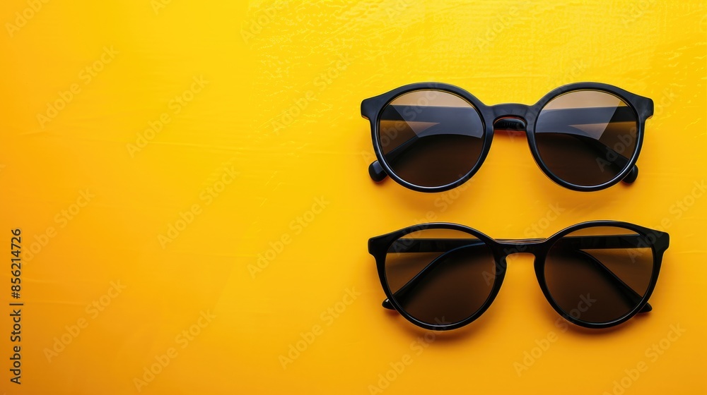Yellow background with black sunglasses and empty space for text Sunglasses on orange backdrop with room for text Yellow background with black sunglasses and empty space for text Sunglasses on orange backdrop with room for text