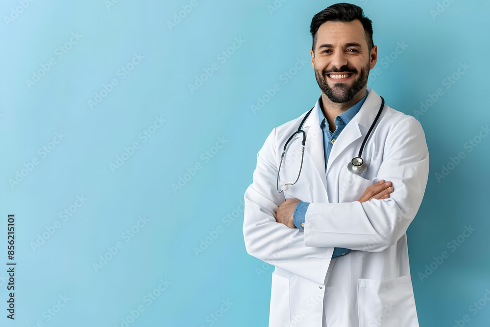 Portrait of doctor in uniform and stethoscope on color background. Portrait of doctor in uniform and stethoscope on color background.