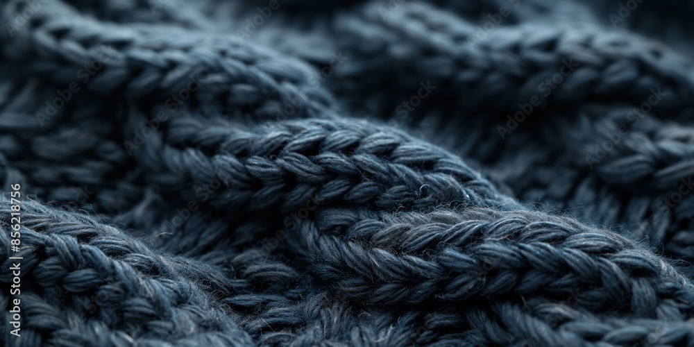 Dark blue knitted fabric with a tightly woven braid pattern. Dark blue knitted fabric with a tightly woven braid pattern.