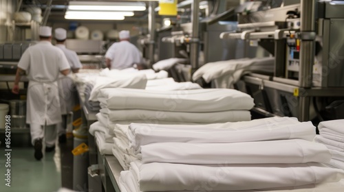 Professional Laundry Services for Restaurants - Crisp White Tablecloths and Chef Uniforms in Organized Facility photo