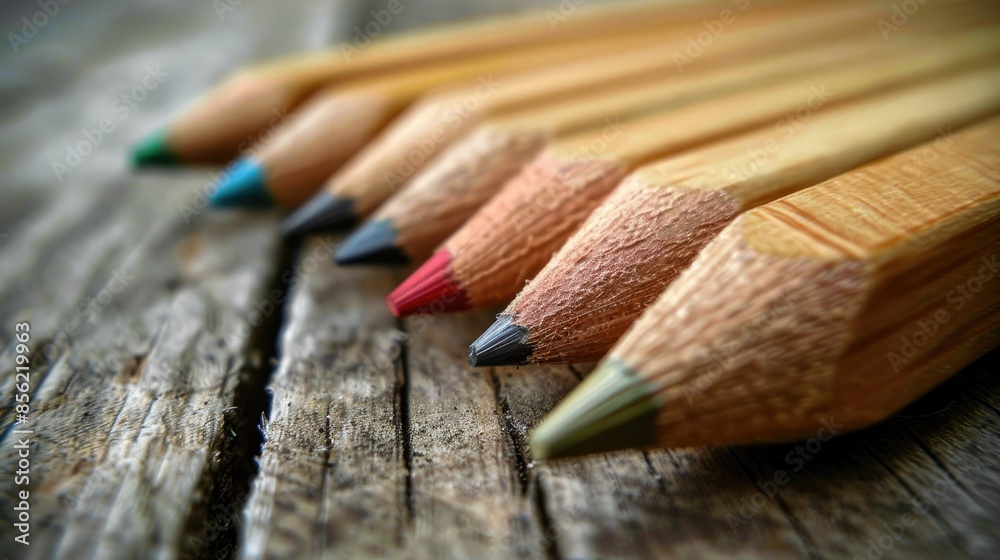 Fototapeta premium Pencils lined up with one pointing the other way