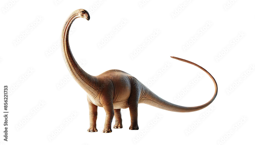Obraz premium A realistic Brachiosaurus standing upright with a long neck, on a transparent background