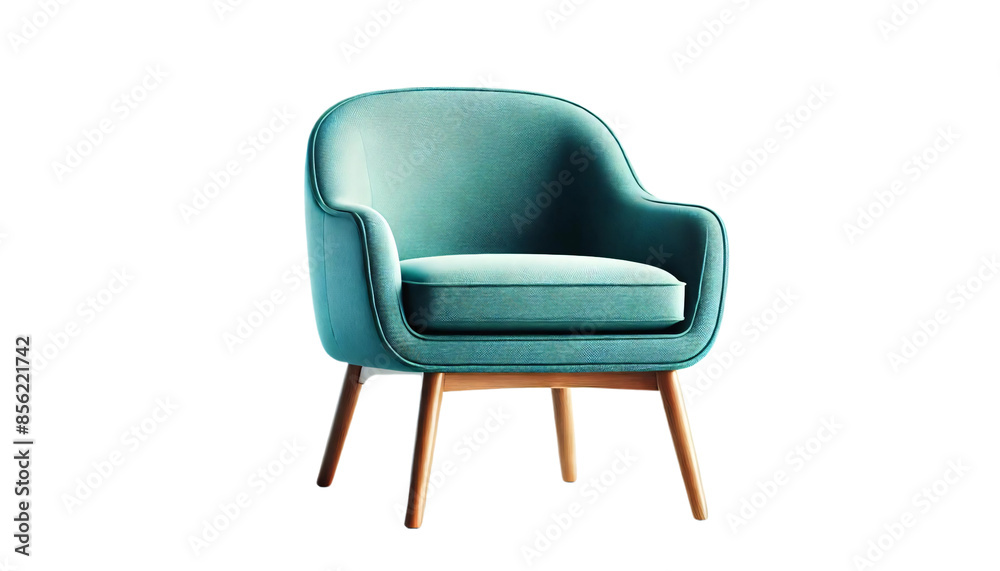 A modern teal armchair with wooden legs on a transparent background A modern teal armchair with wooden legs on a transparent background