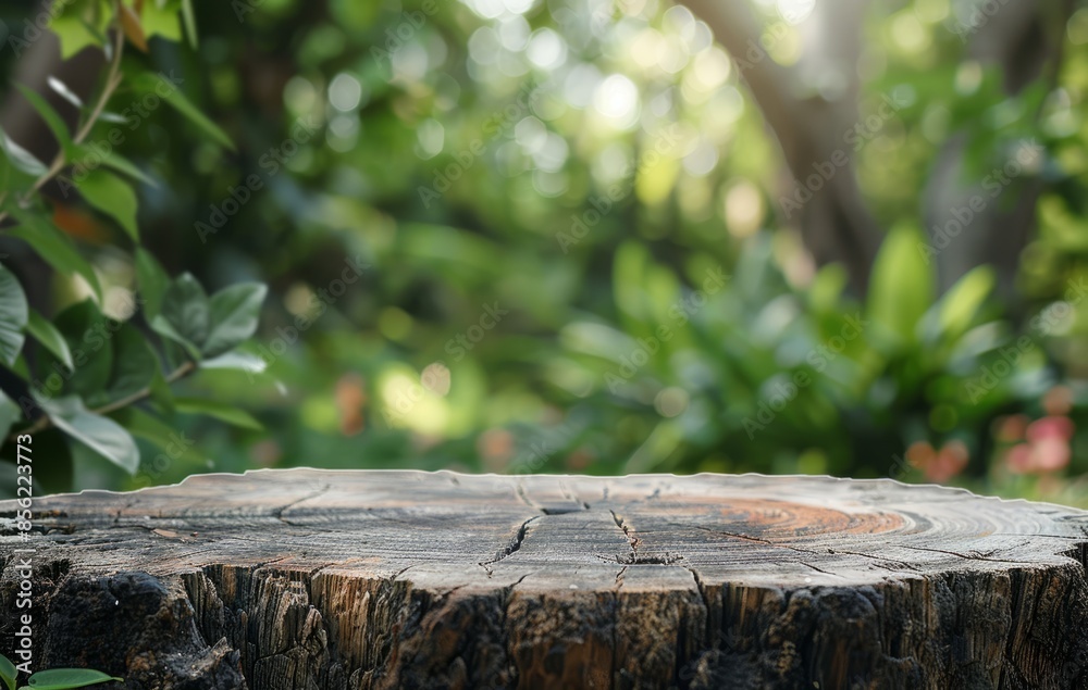 Wooden Stump In A Lush Green Forest Wooden Stump In A Lush Green Forest