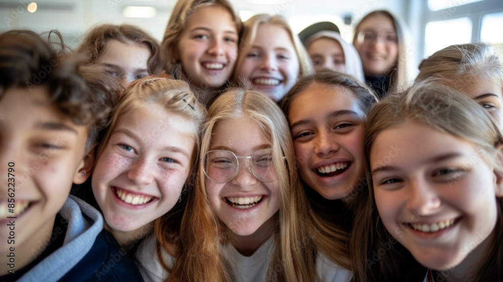A group of young people possibly students posing together for a photo smiling and appearing happy with a casual and friendly atmosphere. A group of young people possibly students posing together for a photo smiling and appearing happy with a casual and friendly atmosphere.