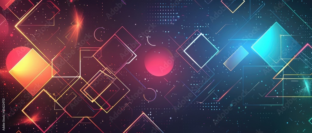 Fototapeta premium Abstract background with glowing geometric shapes and vibrant colors.