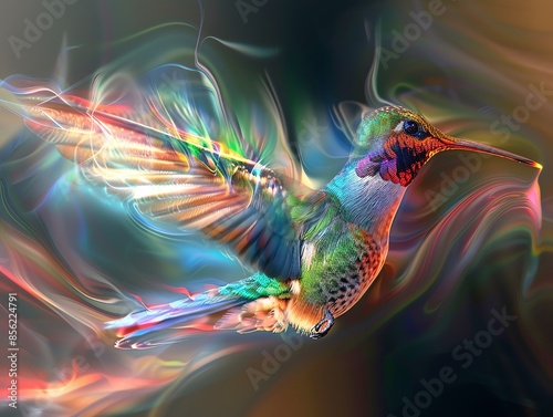 Wings of a hummingbird in motion, vibrant colors, Wings, Natures dynamic and fleeting beauty photo
