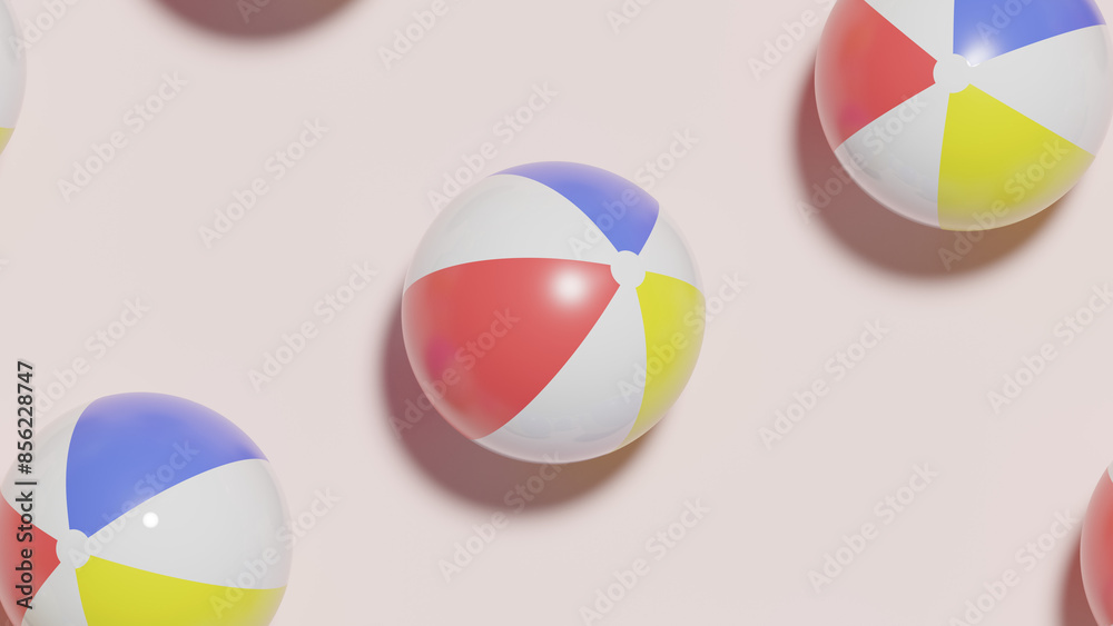 A frame of three 3D beach balls aligned diagonally, with the focus centered on the middle ball, creating a balanced and engaging visual composition. A frame of three 3D beach balls aligned diagonally, with the focus centered on the middle ball, creating a balanced and engaging visual composition.