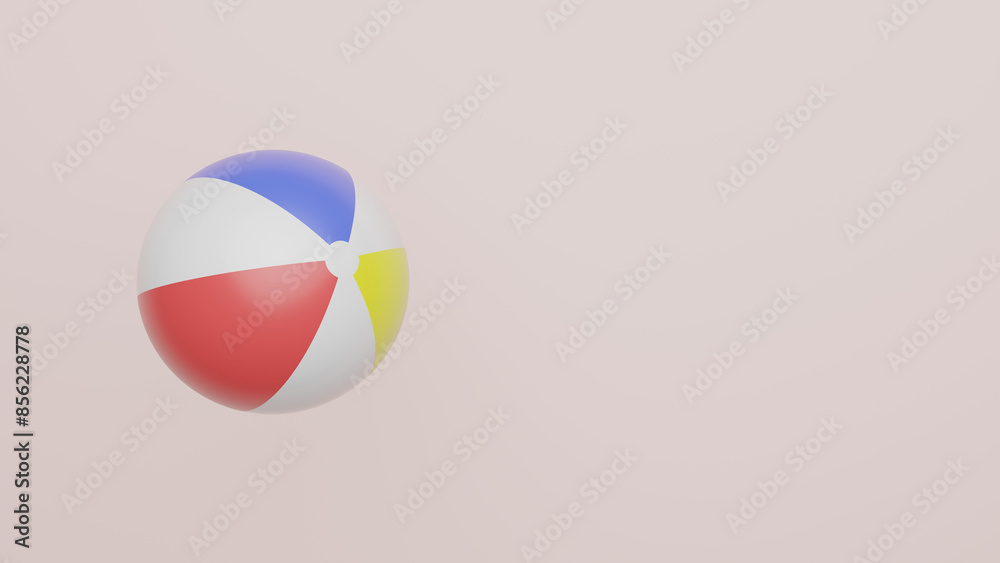 Fototapeta premium A single beach ball floating with ample copy space on a plain light background. This composition is ideal for showcasing summer.