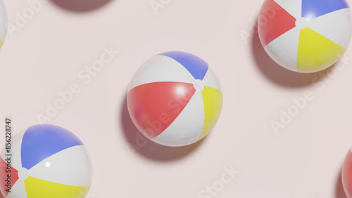 A frame of three 3D beach balls aligned diagonally, with the focus centered on the middle ball, creating a balanced and engaging visual composition.