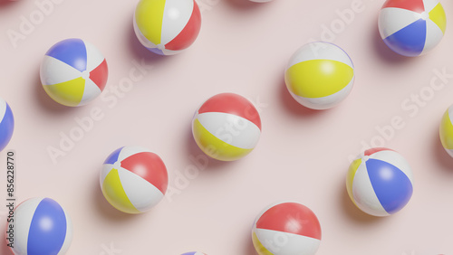 A pattern of beach balls running diagonally across the composition, creating a playful and dynamic frame.