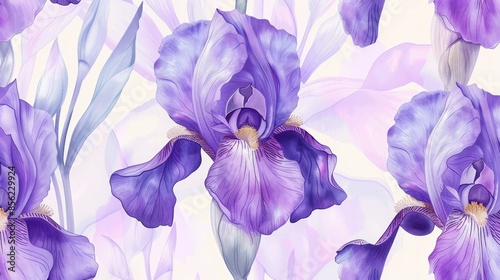 watercolor blue irises flowers over white background