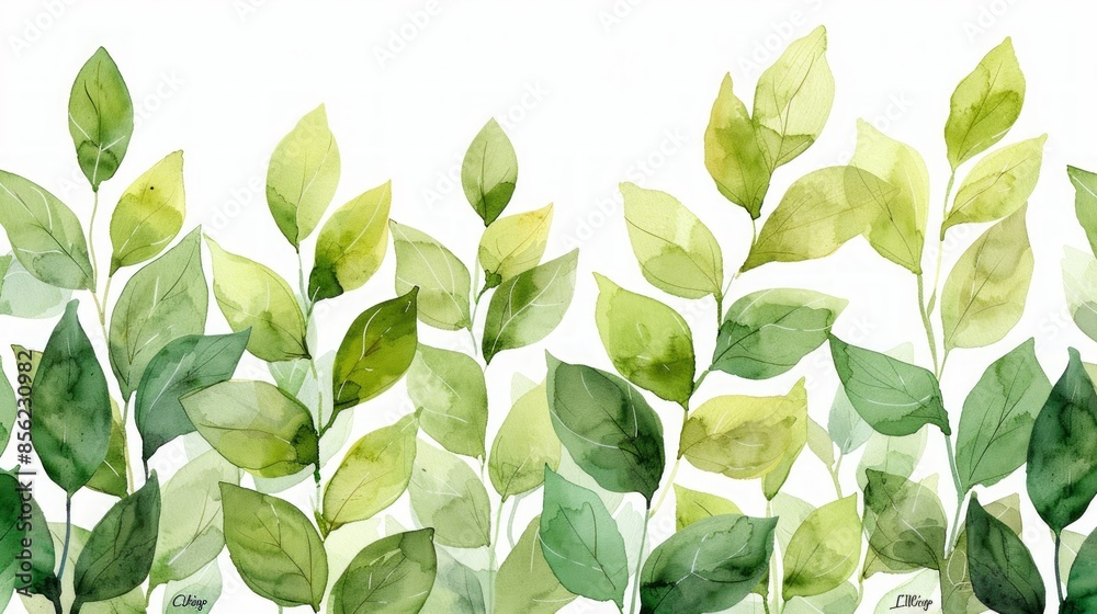 Fototapeta premium Set of watercolor illustration of green leaves