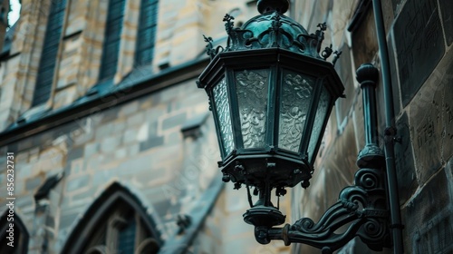 Close up of an old lantern on a Gothic building