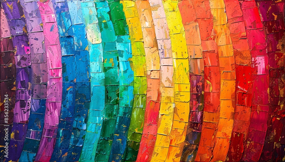 Fototapeta premium Vibrant Abstract Rainbow Painting with Textured Brush Strokes in a Colorful Spectrum