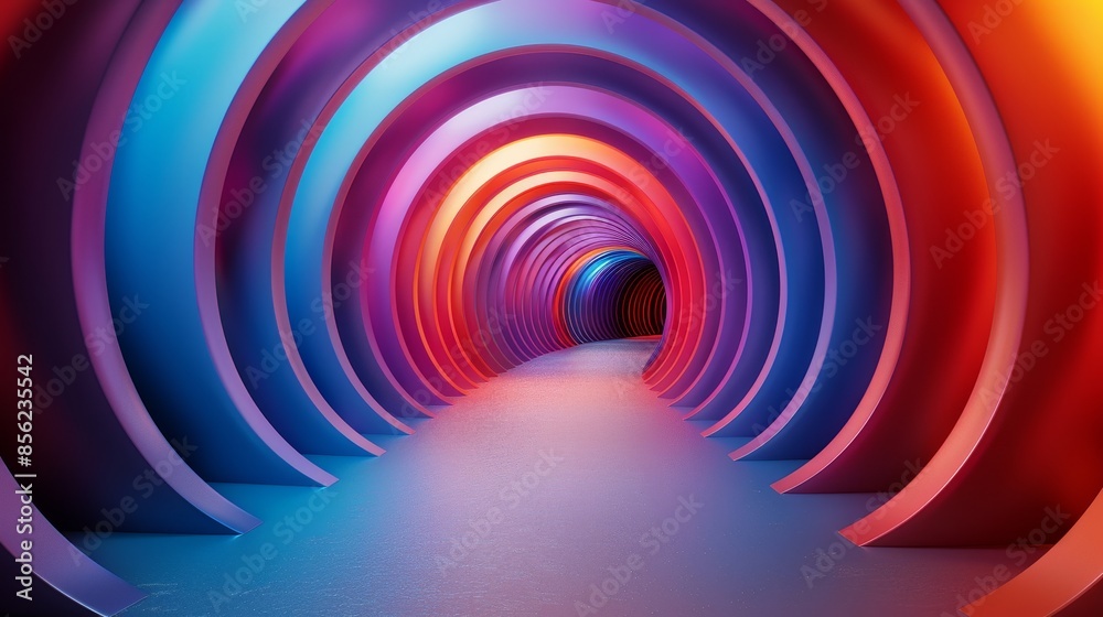 A colorful tunnel with a bright blue wall A colorful tunnel with a bright blue wall