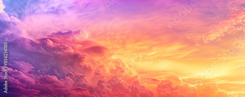 A colorful sunset sky background with gradients of orange, pink, and purple. The textured clouds and soft lighting create a serene and picturesque scene.