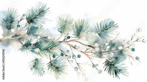Whimsical Pine Branches on White Background for Nature Lovers Generative AI