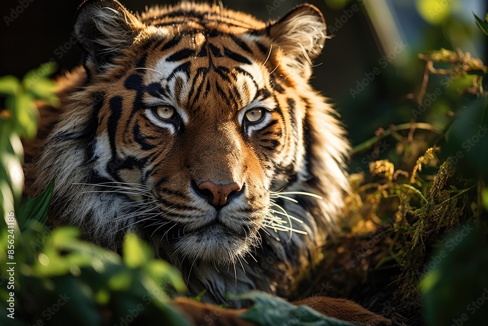 Majestic cane tiger resting in the jungle., generative IA