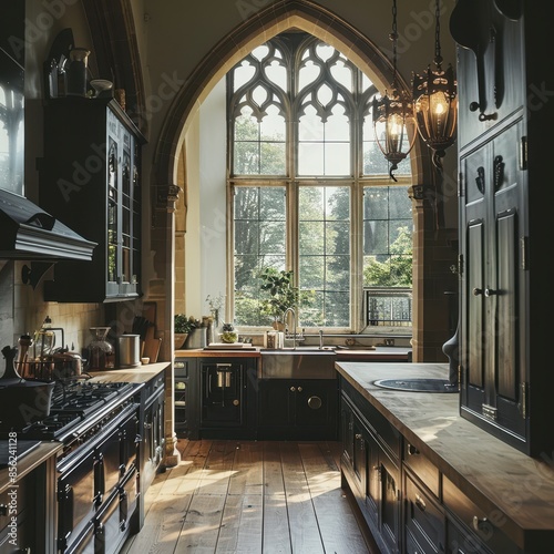 a kitchen with a window and a sink photo