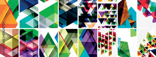 Triangles and circles abstract shapes templates set