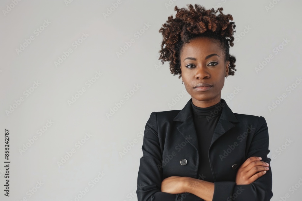African American businesswoman posing confidently on white background. African American businesswoman posing confidently on white background.