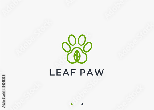 paw with leaf logo design vector silhouette illustration