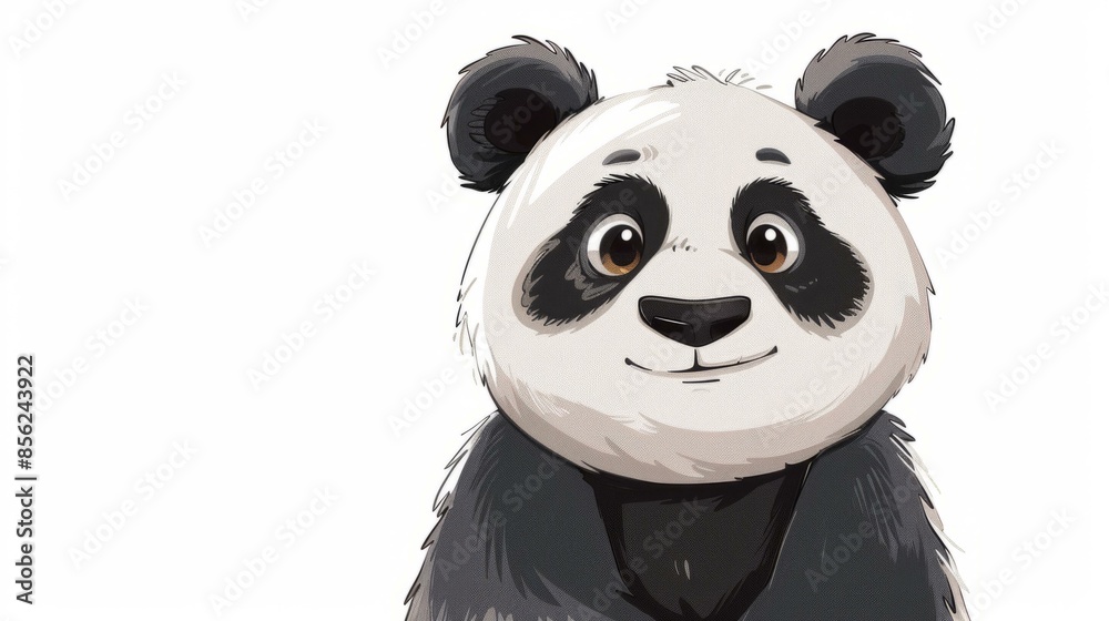 Naklejka premium Cute cartoon panda on white background. Adorable cartoon panda illustration with a sweet expression, perfect for children's designs, wildlife projects, or any project needing a touch of charm.