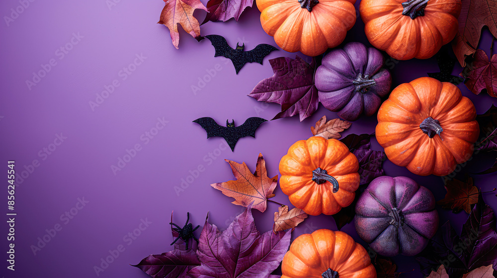 A Halloween themed image with a pumpkin, a black hat, and a spider A Halloween themed image with a pumpkin, a black hat, and a spider
