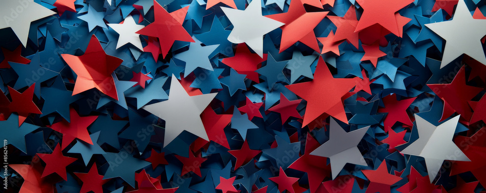 Independence Day USA background with a bold, modern design featuring overlapping stars in red, white, and blue. Independence Day USA background with a bold, modern design featuring overlapping stars in red, white, and blue.