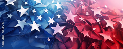 Independence Day USA background with a bold, geometric design featuring stars and stripes.