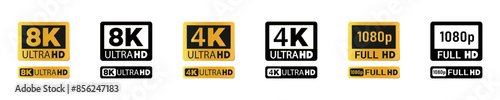 Obraz na płótnie 8K gold badge icon set. 8K icons. 4k Ultra HD. 4K UHD. 4K TV symbol of standard high definition monitor resolution vector. w salonie