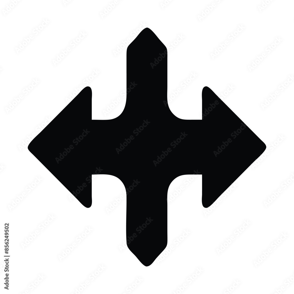 Four-way arrow icon for indicating multi-directional movement in navigation, user interface design, or maps Four-way arrow icon for indicating multi-directional movement in navigation, user interface design, or maps