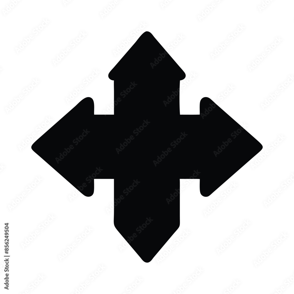 Fototapeta premium Black Arrow Cross Symbol for Navigation and Direction, Vector Icon