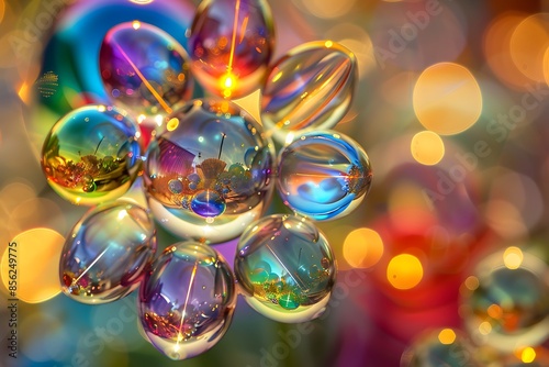 A bloom of rainbow bubbles, each petal a sphere reflecting the world around it © Asaad