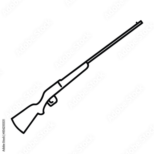 Detailed Vector Illustration of a Rifle - Black and White Outline Drawing of a Long Barrel Firearm. Perfect for sports and outdoor activities