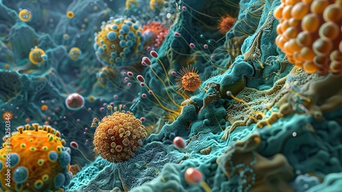 Microscopic view of cells enhanced with nanotechnology photo