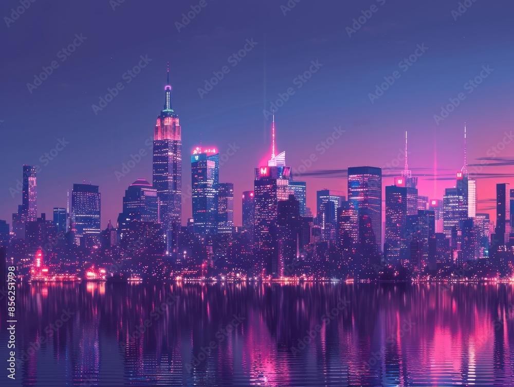 Fototapeta premium Skyline of New York city at night, generative AI .