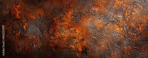 Metallic background featuring a rusted, weathered iron surface, with deep textures and rich brown-orange patina, evoking a sense of history and rugged endurance, ideal for vintage or steampunk designs photo